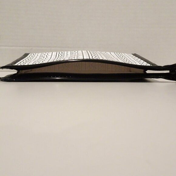 Lancome Makeup Bag Zippered Pouch Black White Spell Out Logo Vinyl EMPTY - Picture 3 of 6